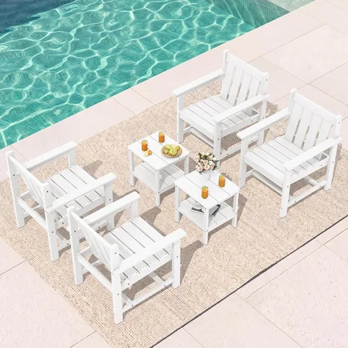Miniatura 19 de SERWALL - Juego de muebles de patio bistró de 3 piezas, juego de sillas Adirondack para todo clima con mesa auxiliar, juego de muebles de patio al
