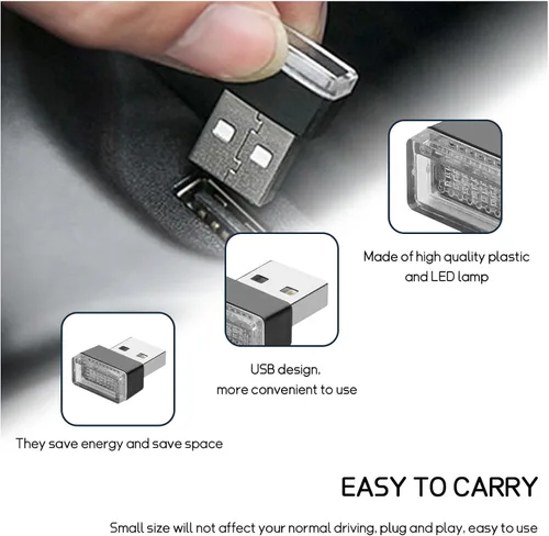 Miniatura 3 de Dickno 7 PCS Lámpara de Ambiente Interior de Coche LED USB, Mini Luz Nocturna LED Portátil, Kit de Iluminación Ambiental de Maletero con Interfaz