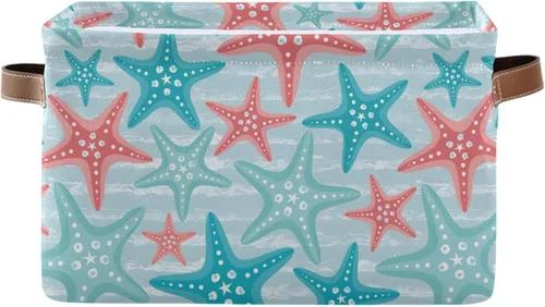 Bolaz Cesta de almacenamiento grande con diseño náutico de estrella de mar plegable con asas para dormitorio, oficina en casa