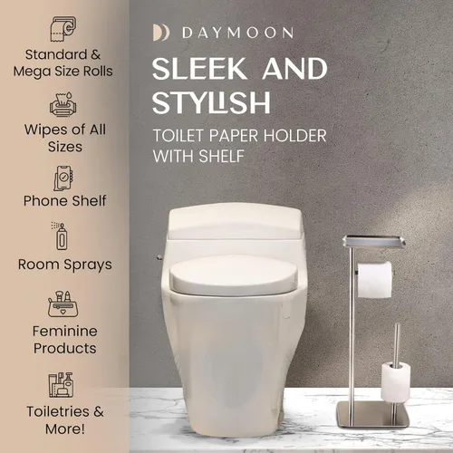 Miniatura 2 de Day Moon™ Soporte de papel higiénico de níquel cepillado Soporte de papel higiénico independiente con almacenamiento - Soporte de papel higiénico