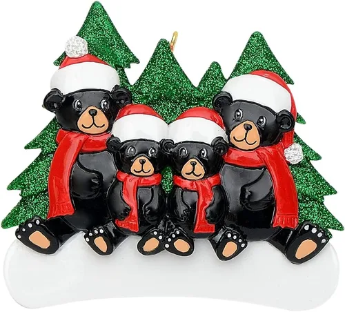 Miniatura 8 de MAXORA Adorno de Navidad personalizado para parejas 2026 – Adorno de familia de 2 de oso negro, decoración de árbol de Navidad de cabaña