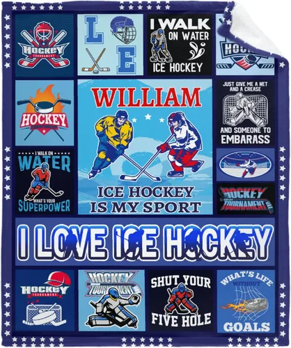 Regalos personalizados de hockey sobre hielo para adolescentes, niños y niñas, mantas de franela premium personalizadas para amantes del hockey,