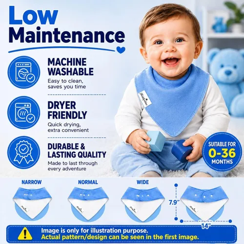 Miniatura 5 de KiddyStar Drool Bibs for Babies – Organic, Unisex, Soft Absorbent Teething Bibs with Adjustable Snaps Paquete de 8 baberos bandana de moda