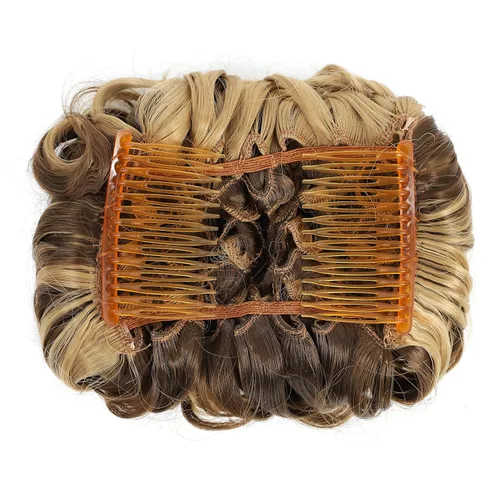 Miniatura 3 de SWACC Extensión de Moño de Cabello Rizado Corto y Desordenado, Peinetas de Fácil Estiramiento, Extensión de Cola de Caballo con Clip, Coletero