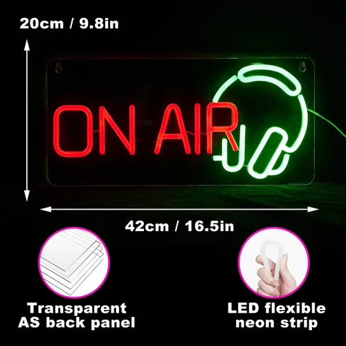 Miniatura 4 de Letrero de neón regulable ON AIR con luz LED ON AIR alimentado por USB, letrero de decoración de 16.5''X7.9'', dormitorio, bar, club, cueva del Rojo