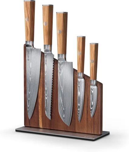 Miniatura 9 de Yatoshi Knives Juego de Bloques de Cuchillos de Cocina Magnéticos - Cuchillos Japoneses de Acero VG-10 de Alto Grado de 67 Capas, Afilados, Mango