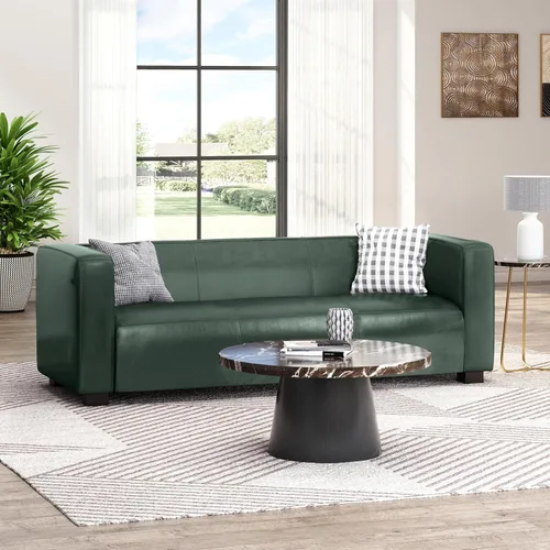 Miniatura 3 de Sofá de asiento profundo moderno de 3 plazas con patas de madera de abedul, sofá de cuero de 80.25 pulgadas, sofá tapizado suave para sala de estar