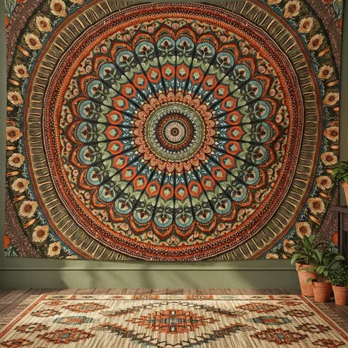 Miniatura 14 de Accnicc Tapiz bohemio con mandala floral para dormitorio, tapiz de pared con flores bohemias, pequeño, acuarela, azul, blanco, hippie, indio