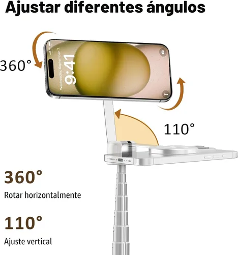 Miniatura 5 de TONEOF Trípode de palo de selfie magnético de 68" con soporte magnético fuerte de aluminio para Magsafe, soporte de trípode para teléfono de viaje