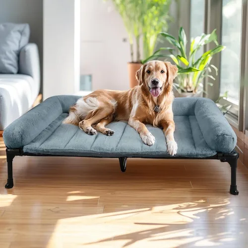 Miniatura 11 de Veehoo Cama elevada ortopédica para perros con cojín de felpa esponjosa, camas elevadas para perros grandes, sofá suave para mascotas