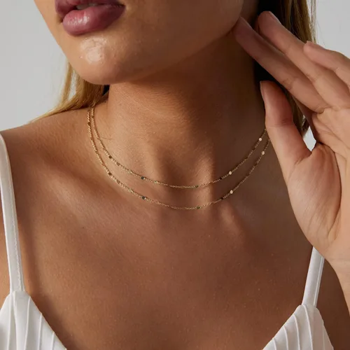 Miniatura 3 de Sewyer Gargantilla chapada en oro de 14 quilates para mujer, delicada, cadena de monedas, gargantilla de iluminación simple, collares de espina