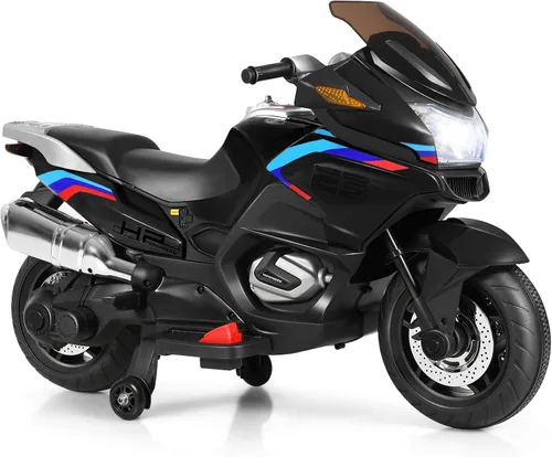 Miniatura 10 de Costzon Motocicleta de Montar para Niños, Motocicleta Eléctrica de Batería de 12V con Ruedas de Entrenamiento, Luces LED, Música, Pedal, Rojo