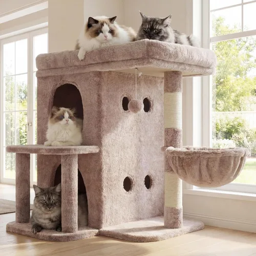 Miniatura 9 de Heybly Árbol para gatos, torre para gatos de 25.6 pulgadas con amplia percha superior para gatos grandes, muebles de casa para gatos estilo escalera