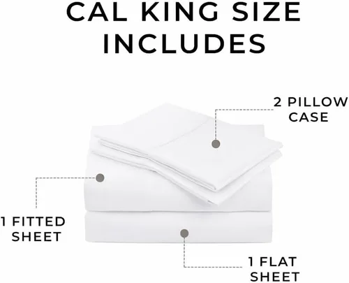 Miniatura 2 de Perú Pima – Juego de sábana de cama de 285 hilos – 100 % algodón peruano Pima – De percal Blanco