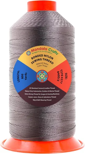 Miniatura 192 de Mandala Crafts - Hilo de nailon para coser cuero, tapicería, mezclilla y para trenzar el pelo; resistente, 1500 yardas, tamaño 69 T70 Marrón