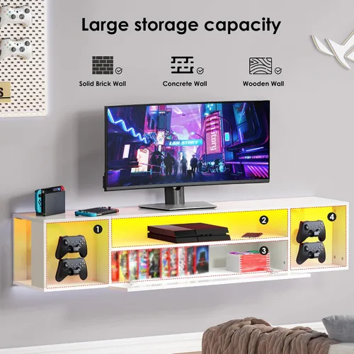 Miniatura 4 de sogesfurniture Soporte de TV de 39.3 pulgadas, centro de entretenimiento flotante con luces, consola multimedia moderna con almacenamiento, soporte