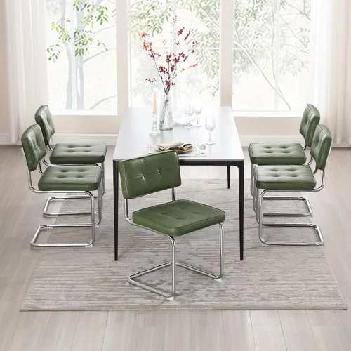 Miniatura 10 de Zesthouse Juego de 2 sillas de comedor de metal industrial, sillas de cocina tapizadas de cuero sintético con base de metal negro, para cocina
