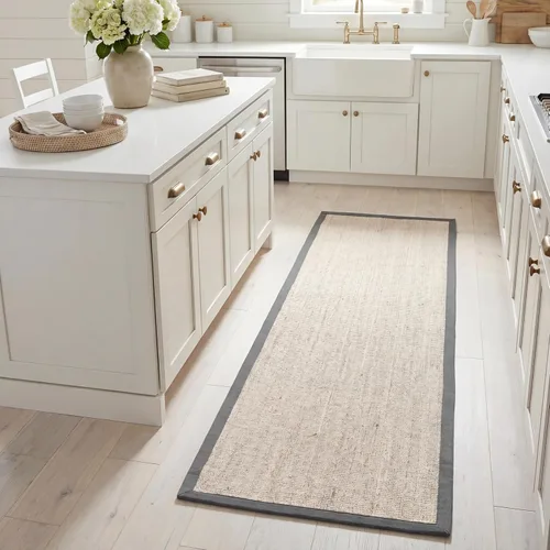 Miniatura 14 de Alfombra de sisal Safavieh, de color maíz y negro, tejida a mano, de la colección de fibras naturales; 5 x 8 pulgadas, NF441A, Tela, Gris / Gris