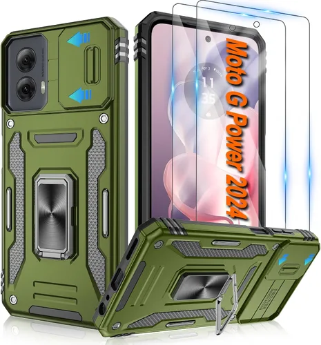 Miniatura 70 de Atump Funda para Motorola Moto G Play 2024 (4G) con [paquete de 2] protector de pantalla HD y cubierta para cámara deslizante, soporte de anillo