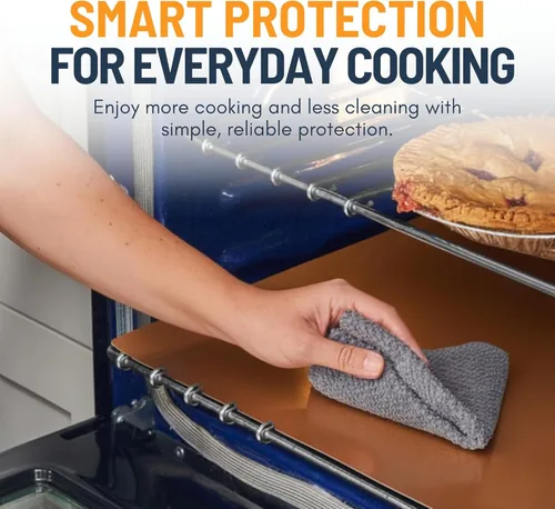 Miniatura 8 de Revestimientos de horno para la parte inferior del horno - Paquete de 2 alfombrillas grandes de servicio pesado, 17"x25" antiadherentes Cobre