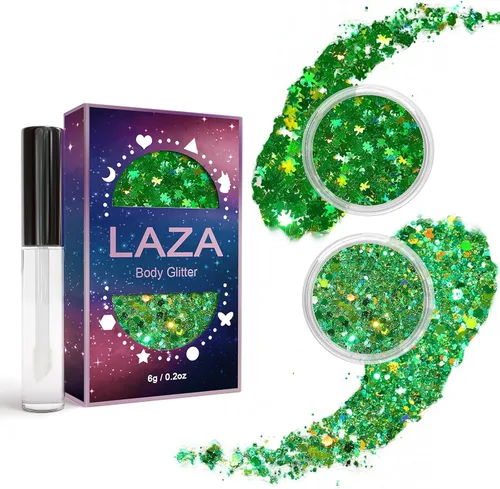 Miniatura 17 de Laza Purpurina corporal, 2 tarros de lentejuelas gruesas holográficas con pegamento de purpurina, perfecto para mujeres, sombra de ojos, maquillaje