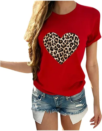 Miniatura 24 de Camisetas de manga corta con estampado de corazón para mujer, camisetas de ajuste regular, linda y divertida, ropa de regalo 2023
