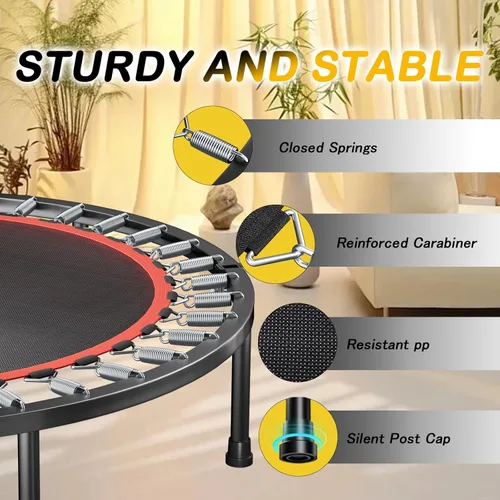 Miniatura 3 de Trampolín plegable portátil Fitnes en el hogar, mini rebote para niños, adultos, carga máxima de 40 pulgadas, 330 libras Negro (Black with handle)