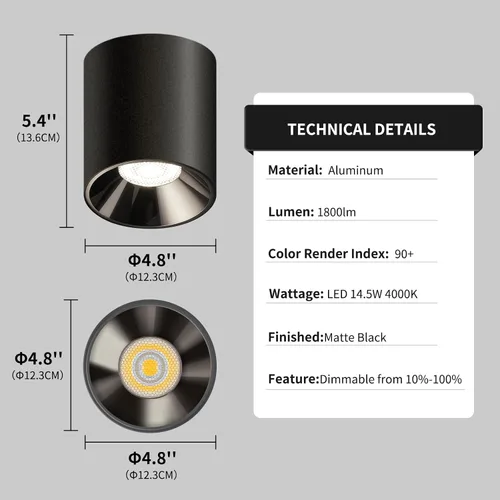 Miniatura 9 de OKELI Lámpara de Techo LED Moderna de Montaje al Ras COB 20W 4000K Luces de Techo Cilíndricas, Lámparas de Iluminación Regulables para Pasillo