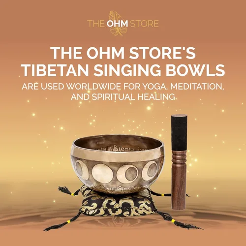 Miniatura 5 de Ohm Store - Juego de cuencos tibetanos grandes de diseño antiguo, cuenco de sonido relajante de meditación de tono profundo y mazo de madera hecho a