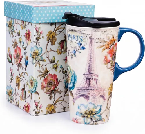 Miniatura 10 de Topadorn - Taza de viaje de cerámica de 17 onzas con tapa, taza de café de plumas boho con asa, taza grande de viaje de cerámica, apta
