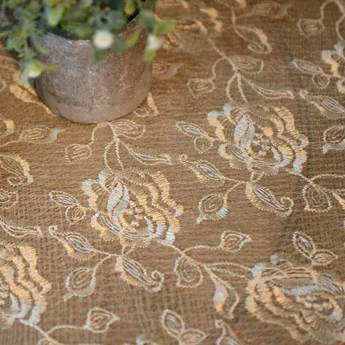 Miniatura 5 de SUTAVIA Mantel redondo de encaje con flores doradas de rosa, cubierta de mesa de café clásica a prueba de polvo, protector de mesa para comedor