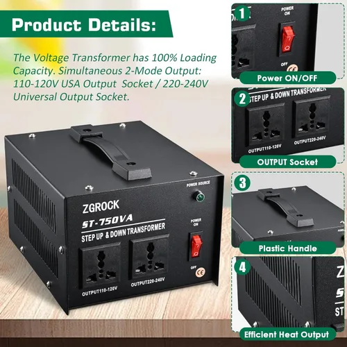Miniatura 2 de Transformador de voltaje de 750 vatios convertidor de potencia transformador elevador transformador 110 V a 220 V/220 V a 110 V protección