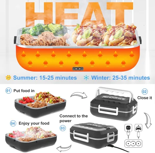Miniatura 3 de RIKDOKEN Fiambrera eléctrica de calor más rápido de 60 W para automóvil, camión, trabajo, hogar, calentador de alimentos portátil de 12 V, 24 V, 110