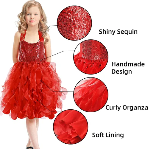 Miniatura 6 de Vestido tutú para niñas, vestido de tul con lentejuelas, vestido de princesa para niñas pequeñas, disfraz de fiesta de cumpleaños brillante