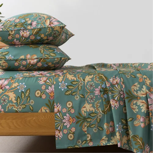 Miniatura 19 de FADFAY Juego de sábanas de cama con estampado floral amarillo, de algodón, tamaño King, suaves, transpirables, estilo Shabby Coquette, con bolsillo