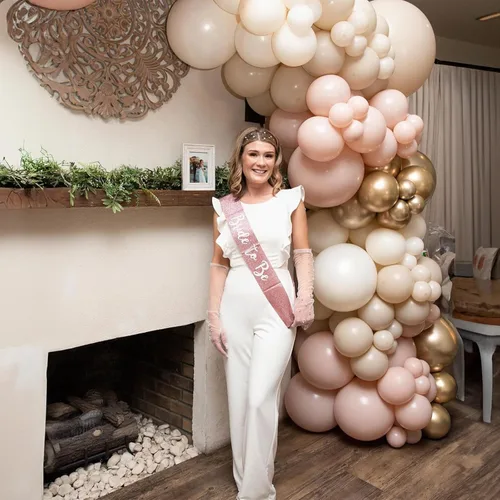 Miniatura 5 de Juego de globos dorados y de arena blanca, globos boho de fiesta de 12 pulgadas de doble relleno de color beige y rubor con globo de látex neutro