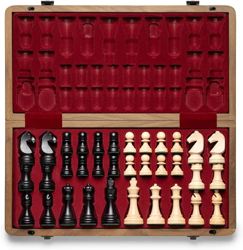 Miniatura 10 de A&A - Caja de ajedrez y damas de madera plegable de 15 pulgadas