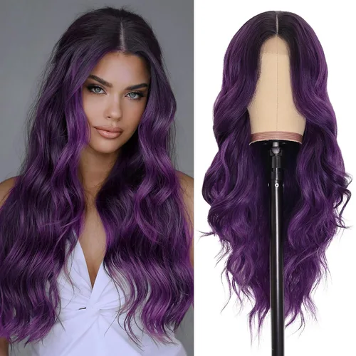 Miniatura 34 de NAYOO Pelucas marrones con flequillo para mujer, pelucas de cabello largo y ondulado, resistentes al calor, pelucas de fibra sintética para uso