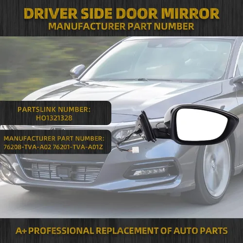 Miniatura 6 de Dasbecan Espejo para puerta lateral izquierda del conductor compatible con Honda Accord LX Sport 1.5T 2018-2025 Power No calentado Pintura