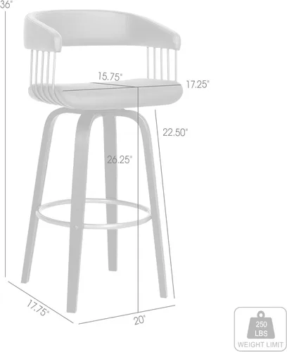 Miniatura 3 de Armen Living Topanga Taburete de bar giratorio de madera negra de 26 pulgadas de altura de mediados de siglo para encimera de isla de cocina en piel