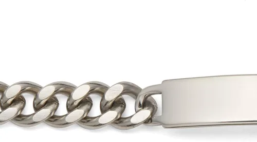 Miniatura 2 de Pulsera de identificación para hombre con placa pulida tono plateado con opciones de grabado