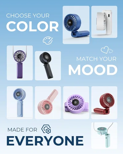Miniatura 6 de Ventilador de mano, ventilador portátil, ventilador personal recargable de 4000 mAh, mini ventilador de escritorio plegable de 180° con 6 Azul