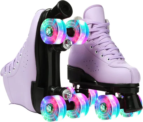 Miniatura 8 de YYW Patines clásicos de doble fila para mujeres y niñas, patines de ruedas de piel sintética de alta calidad, para interiores y exteriores