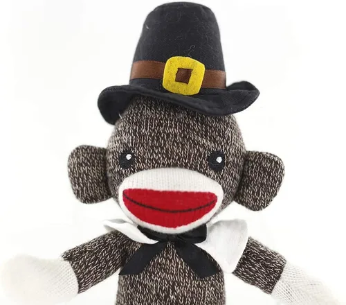 Miniatura 3 de Plushland Calcetín de peregrino de peluche de Acción de Gracias, con lindo sombrero y cuello, juguetes de peluche de 6 pulgadas