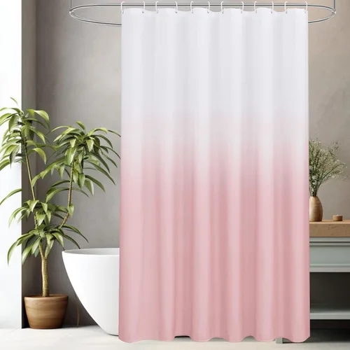 Miniatura 9 de AooHome Cortina de ducha estrecha de tela, juego de cortinas de ducha de tela azul degradado, cortina de ducha de tela lavable azul y blanca