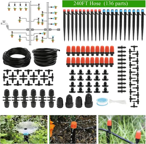 Maotong Kit de Sistema de Riego por Goteo de 240 Pies, Sistema Automático de Riego y Nebulización de Jardín para Invernadero, Patio, Césped, Plantas