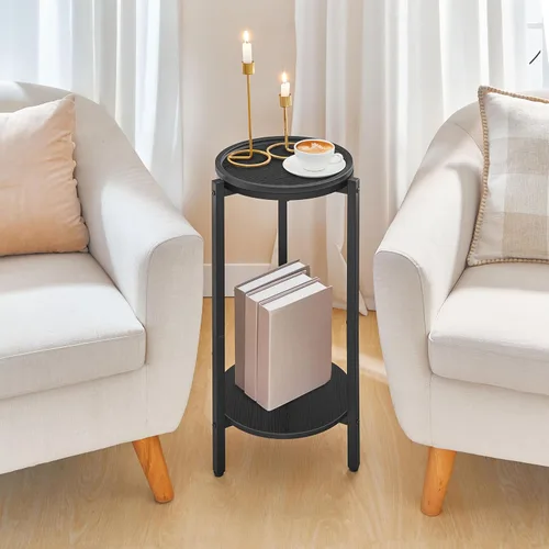 Miniatura 4 de HOOBRO Mesa auxiliar redonda pequeña, mesa para bebidas de café para sofá, esquina, 73 cm de alto, estrecha, mesa de noche redonda, pedestal