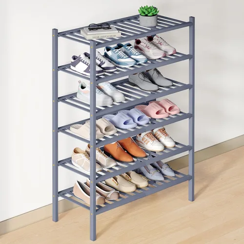 Miniatura 105 de Smiry Zapatero de bambú para clóset, organizador de zapatos apilable de 4 niveles largo de madera, estante de almacenamiento de zapatos Negro