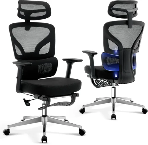 Silla de oficina ergonómica de escritorio, silla de malla para el hogar con reposapiés ajustable, soporte lumbar, silla de juegos de computadora con