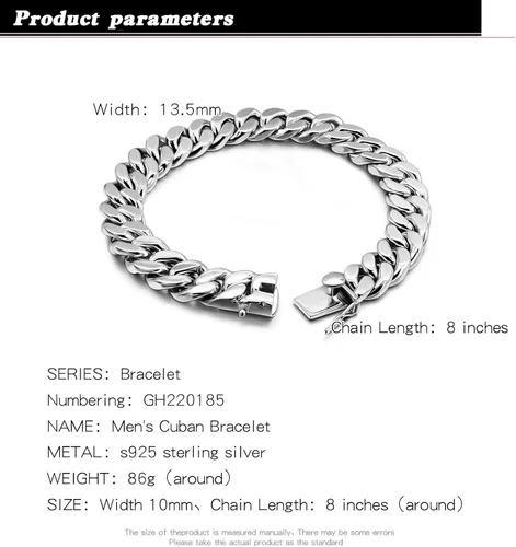 Miniatura 2 de Plata de ley 925 italiana hecha a mano Pulsera clásica de cadena cubana de Miami de 025-05 pulgadas para hombres joyería fina de fiesta pulsera